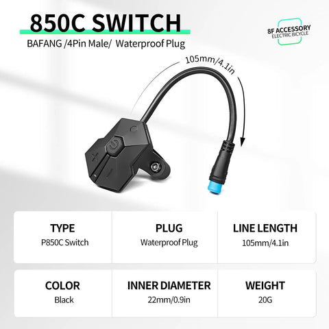 P850C Color Display Button Switch For Mid Drive Ebikes BBS01 BBS02B BBSHD, Plug And Play 4 Pin Blue Plug, 10.5cm Cable, Three Button Control