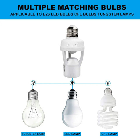 Motion Sensor Light Socket With PIR Detector E26 E27 Bulb Adapter Auto On Off Night Light for LED, CFL, tungsten bulbs