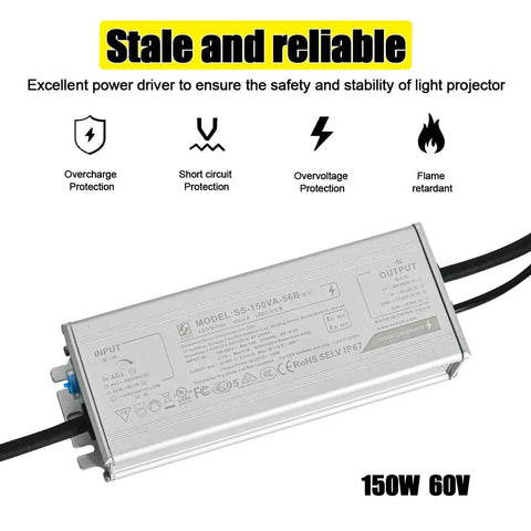 Beefy 150W Waterproof IP67 LED Driver Power Supply with overload and temperature protection for outdoor lighting