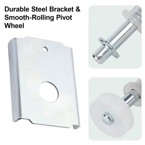 Built Tough Bifold Door Repair Kit For One Three Eighth Inch Wooden Cabinet Door Top Pivot And Bottom Bracket With Guide Wheel includes steel bracket and pivot wheel.