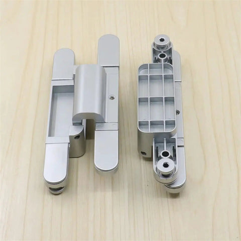 Invisible 2D T Hinge Adjustable 180 Degree Wood Door Hardware on wooden surface