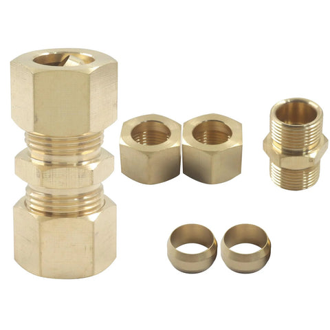 Aoserge brass compression tube fittings 1/2 in. OD x 1/2 in. OD, 5-pack union connectors with nuts and ferrules
