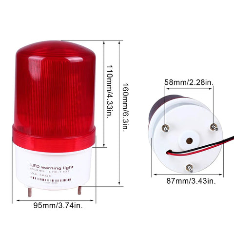 Top Shelf Industrial Led Rotating Strobe Beacon Warning Lamp Cranking Out Mean High Output Red Beam with size dimensions shown.