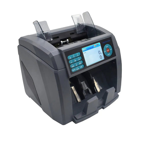 Slick Heavy Duty Money Counter Machine Featuring Automatic Mixed Denomination Processing And Straight Up Counterfeit Detection for easy cash counting.