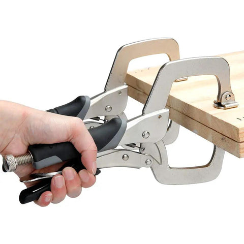 Adjustable Metal Face Clamp For Woodworking And Welding Projects, 11 Inch Jaw With 3 Inch Reach, gripping a wooden board