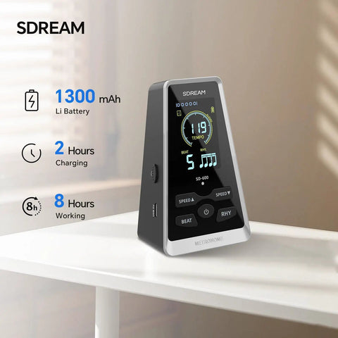 Digital LCD Metronome For Piano Guitar Drums Violin Ukulele Practice With Adjustable Tempo And Beat on white table