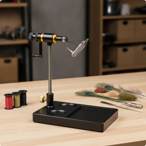 Fly Tying Vise With Adjustable Head And Hardened Steel Hook Jaws, No Slip Bench Tool That Doubles As Fly Tying Workhorse, Silver Finish With Scale For Accurate Measurements For Every Session on desk