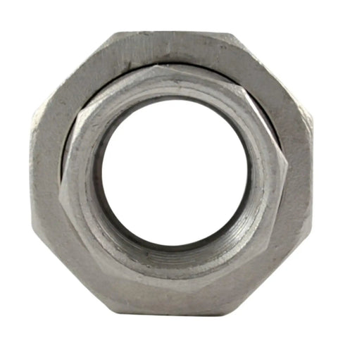 Top Shelf 304 Stainless Steel Union Joint Coupling Pipe Connector With Bspt Female Male Threads Heavy Hitter For Three Quarter To Two Inch Connections showing a close-up view of the hexagonal nut.