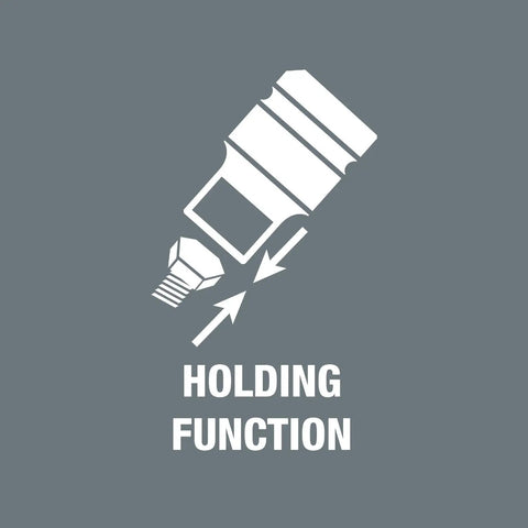 Illustration of holding function feature from Ten Piece Three Eighths Inch Drive Socket Set On Durable Tool Belt With Color Coded Tool Finder