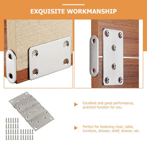 Stainless Steel Flat Corner Brace Plates 10 Pack With Fixing Screws Easy Install Corner Brackets for DIY Furniture Repair