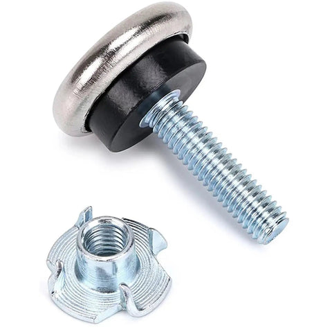 24 Pack M6 Adjustable Furniture Leveling Feet With T Nut showing a leveling foot and T-nut for wobbly table stabilization.