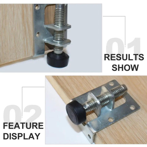 Close-up of 4 Pack Adjustable Furniture Leveling Feet with Carbon Steel Core and Nylon Caps installed on wooden furniture