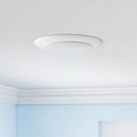 Ceiling view of 12 Pack Dimmable Dope 5 or 6 Inch LED Disk Lights With 3CCT Color Temperature 3000K 4000K 5000K 1050 Lumens Surface Mount
