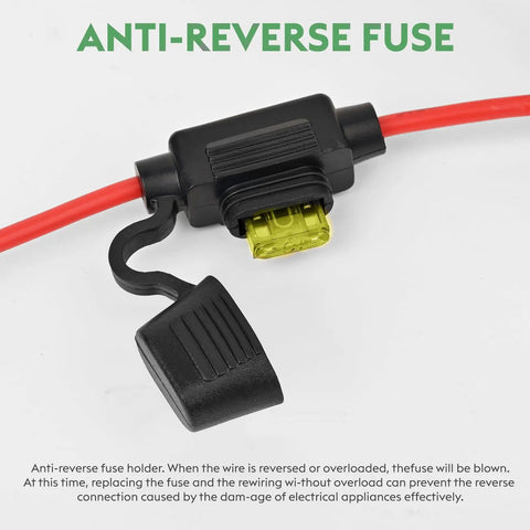 Anti-reverse fuse shown with red wire, part of Beefy 240W DC Buck Converter For Golf Carts, 18V To 58V Input, 12V Output, 20A Max