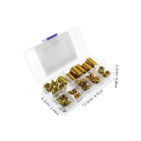 50 Piece Thread Repair Tool Kit With Carbon Steel Self Tapping Inserts Set For Quick Installation Threaded Sleeves For Auto And DIY Repairs For Quick Fixes And Restorations, assorted inserts in storage case