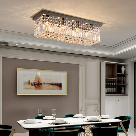 Eight Light Rectangle Crystal Chandelier In Black Finish With Clear K9 Crystals Modern Ceiling Light Fixture in dining room