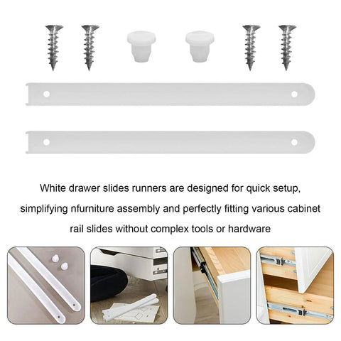 Heavy Duty Drawer Slides Kit For Cabinets And Dressers With Screws And Rails Smooth Glide Track In White Plastic And Metal Easy Install Stable Support Lightweight Yet Strong For Quick Furniture Refresh, white rails and screws