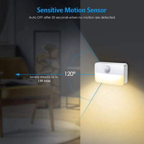 4 Pack Mini Motion Sensor Stair Lights Battery Powered Cordless LED Night Lights No Wires Easy Install 40 Lumens 3000K