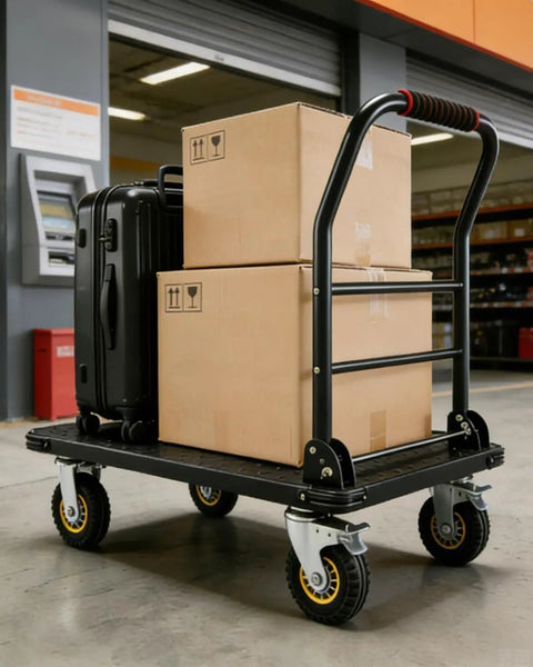 Heavy Duty 1800 Lb Capacity Platform Workhorse Cart With 36 By 24 Inch Platform 6 Inch Swivel Wheels With Brakes Foldable Hand Truck