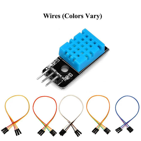 Two Pack Digital Temperature And Humidity Sensor Modules With Wires 3.3V To 5V For Arduino Raspberry Pi And Other Microcontrollers DHT11 Sensor for Easy Plug and Play Projects and Reliable Data. Includes five color-coded wires.