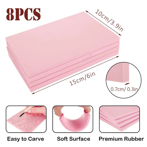 Eight Piece 4x6 Inch Linoleum Carving Blocks For Printmaking And Rubber Linocut Stamps Kit With Wood Carving Tools And Brayer Roller For DIY Crafts