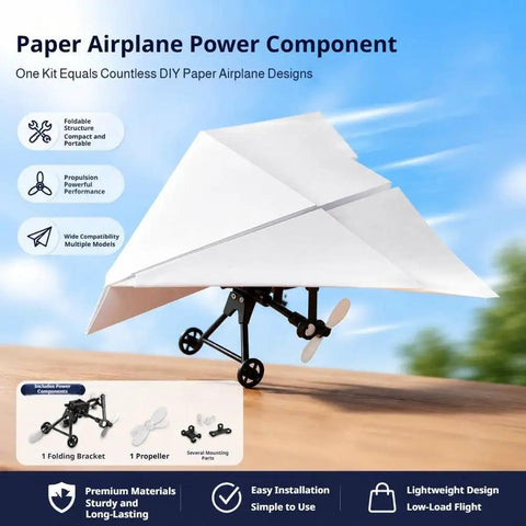 Electric RC Paper Airplane Kit With Gyro Stabilizer And Dual Propellers For DIY Flight, Lightweight Glider with components displayed