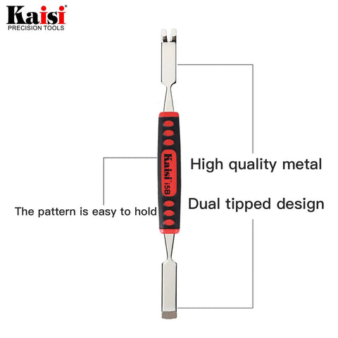 ESD Anti Static Precision Tweezers Set Includes 8 Pairs Of Stainless Steel Tweezers Plus Double Headed Crowbars Engraving Knives And 10 Spare Blades For Craft Jewelry Electronics And Lab Work Pro Grade Tool Kit For Meticulous Work, red and black dual-tipped tool showing metal quality and grip pattern.