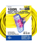 100ft Rugged Outdoor Extension Cord With Lighted Ends For Easy Power Check 15 Amp 1875 Watts Bright High Visibility Yellow Jacket