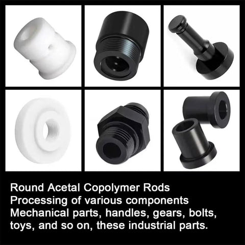 Two Pack Round Acetal Copolymer Rods Half Inch Diameter By Twelve Inch Length Opaque Black POM C Plastic Rods and uses
