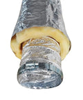 Close-up of 8 Inch Flexible Aluminum Duct Hose With Insulation R-4.2 For Heavy Duty HVAC And Exhaust Ductwork, showing clamp detail
