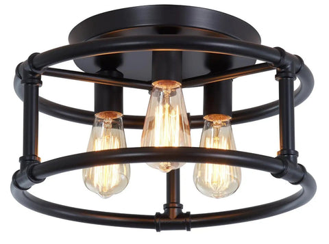Dope Black Farmhouse 3 Light Ceiling Light Fixture Semi Flush Mount For Kitchen Island Bedroom Living Room Entryway Foyer Hallway E26 Base Industrial Style Metal