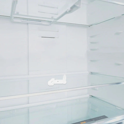 Awesome Fridge Door Stop Latch That Kills Noise And Stops Bumps With A Tough Plastic Clip displayed inside a refrigerator.