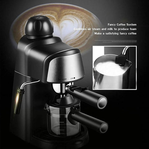 Top Tier Countertop Espresso Machine With Integrated Stainless Steel Steam Wand For Killer Cappuccino And Smooth Latte Pulls High Pressure Home Barista Setup In Sleek Black with metal steam wand and glass carafe.