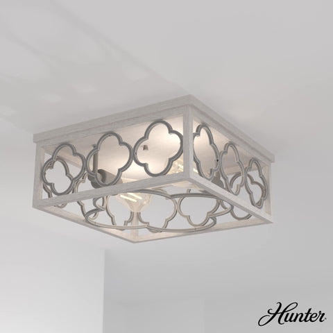 Gablecrest 2-Light Distressed White Flush Mount Ceiling Light, Dimmable, Transitional Square Fixture for Bedroom