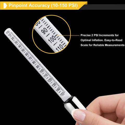 Close-up of Heavy Duty Large Bore Tire Gauge for Big Rigs and Tractors with 360 Degree Swivel Pro Grade Air Gauge showing PSI scale