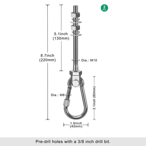 Heavy Duty Swing Hangers 1500Lb Capacity Stainless Steel Hooks For Wood Or Steel Beams 5 Inch Wide with dimensions shown