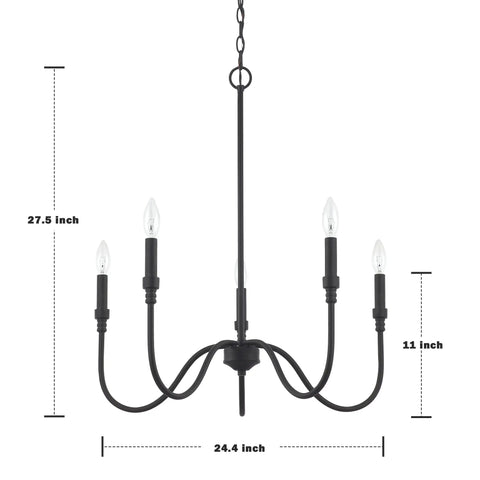 Five Light Farmhouse Linear Pendant Chandelier for Kitchen Island Dining and Living Room Matte Black Finish Sturdy Metal Iron Frame
