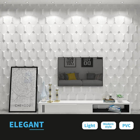 Big 3D Diamond Pattern PVC Wall Panels 19.7 By 19.7 Inches White Pack Of 12 Tiles for interior decor above sleek white furniture