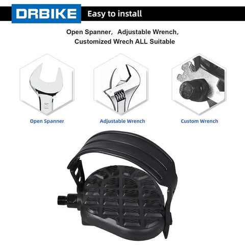 Solid One Half Inch Spindle Stationary Bike Pedals With Adjustable Strap And Toe Clip For Recumbent And Exercise Bikes, 1 Pair, Black, Durable, Slip Resistant Replacement Pedals with easy installation.
