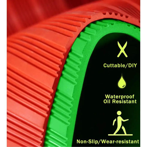 Tough As Nails Dielectric Mat High Voltage Insulated Rubber Floor Mat 1000V Rated 3mm Thick Green Heavy Duty Non Skid Insulation For Electrical Substation And Workshop Projects 1.2 X 10 M close-up showing cuttable, waterproof, non-slip edges.