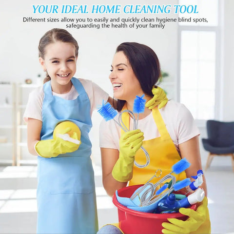 Mother and daughter using Flexible Drain Snake Kit, 3 Piece Stainless Steel Pipe Cleaners for home cleaning tasks.
