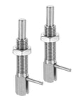 Built Like A Tank Heavy Duty Two Pack Retractable Indexing Plunger Pins M16 Stainless Steel with Hex Nut for garage use.