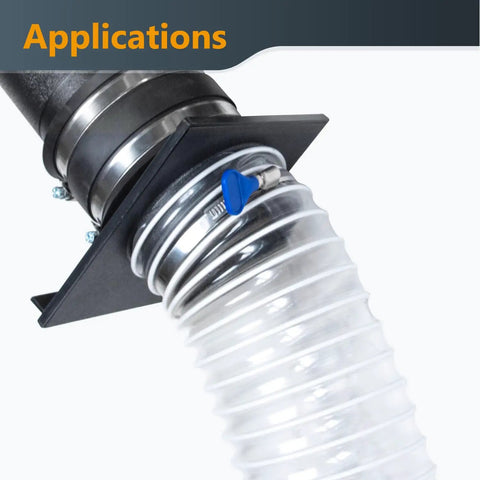 Hella Flexible 4 In By 5 Ft PVC Dust Collection Hose with stainless key clamp and quick splice connector for woodworking.