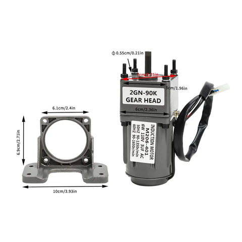 Tough As Nails 6W 110V AC Gear Reducer Motor With Speed Controller showing dimensions and metal gear head for easy mounting