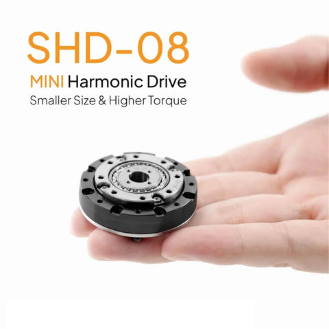 Close-up of Mini Hollow Nema 11 BLDC Motor Speed Reducer Gearbox 42mm 100 to 1 Strain Wave Harmonic Drive in hand
