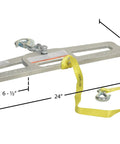 Swivel Forklift Hook Plate, Heavy Duty Steel Construction, Double Fork Slides, 4000 Lb Capacity, Safety Latch with Dimensions