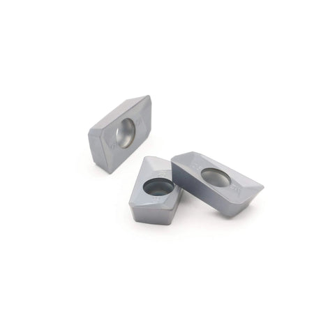 APMT1604PDER-M2 carbide inserts, set of 3 gray with central through-hole (front view)