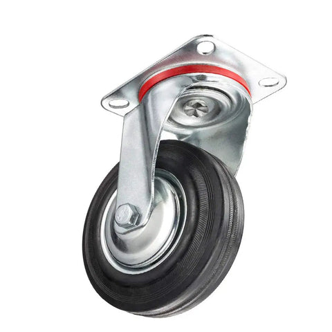 Top Shelf 6 Inch Rubber Caster Wheels 4 Pack with smooth rolling swivel unit, designed for heavy hauling without marring clean floors.