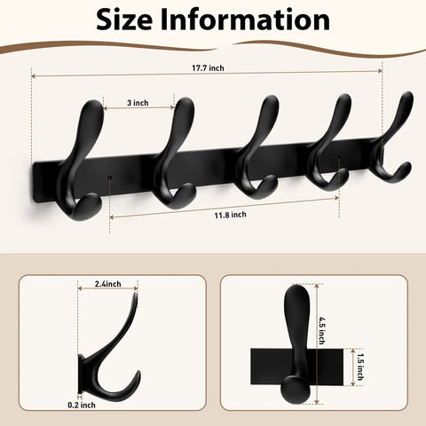 Badass Heavy Duty Wall Hooks Slick Black Metal Coat Hanger And Towel Rack size information with measurements for wall mount setup