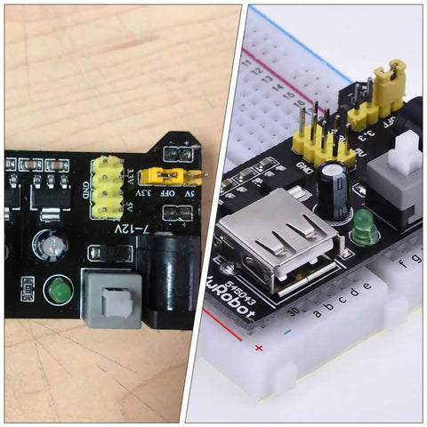 Portable 5V Breadboard Power Supply Module for MB102, 6.5 to 12V Input, Safe Up To 33V, Stabilized Output, Plug And Play Power Board on breadboard